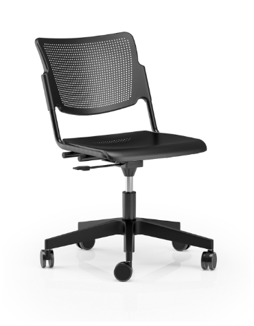 Sedia girevole ed elevabile su base a 5 razze in nylon nero - Telaio, sedile e schienale monoblocco verniciati neri - CAM