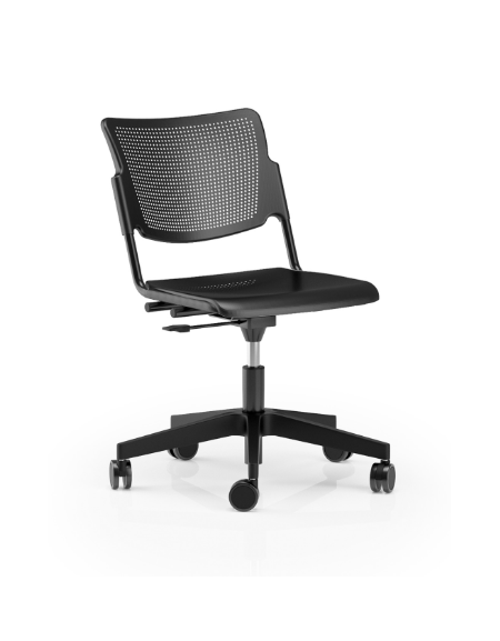 Sedia girevole ed elevabile su base a 5 razze in nylon nero - Telaio, sedile e schienale monoblocco verniciati neri - CAM