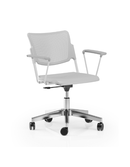Sedia girevole ed elevabile - base a 5 razze in alluminio con braccioli - Telaio, sedile e schienale monoblocco verniciati grigi