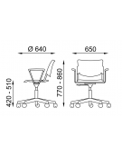 Sedia girevole ed elevabile - base a 5 razze in nylon nero con braccioli - Telaio, sedile e schienale monoblocco verniciati nero