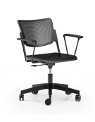 Sedia girevole ed elevabile - base a 5 razze in nylon nero con braccioli - Telaio, sedile e schienale monoblocco verniciati nero