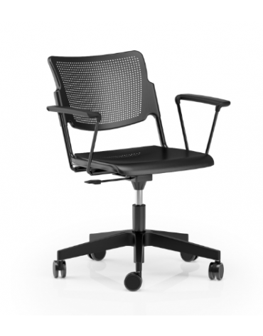 Sedia girevole ed elevabile - base a 5 razze in nylon nero con braccioli - Telaio, sedile e schienale monoblocco verniciati nero