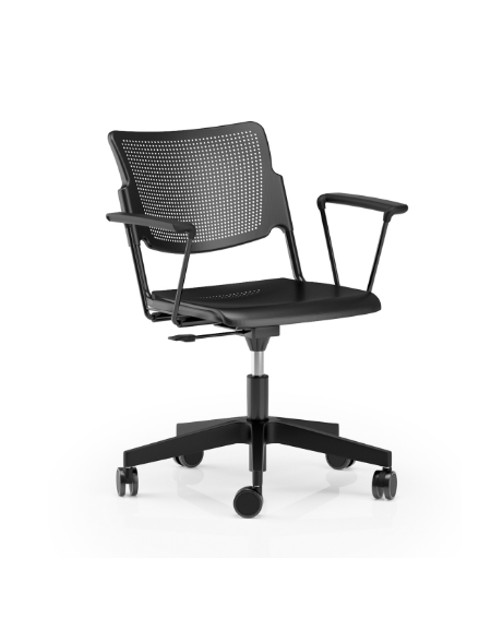 Sedia girevole ed elevabile - base a 5 razze in nylon nero con braccioli - Telaio, sedile e schienale monoblocco verniciati nero