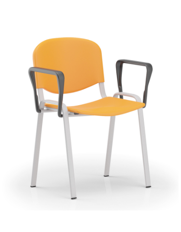 Sedia fissa su telaio a 4 gambe in acciaio grigio con braccioli - Sedile e schienale in polipropilene in vari colori - CAM