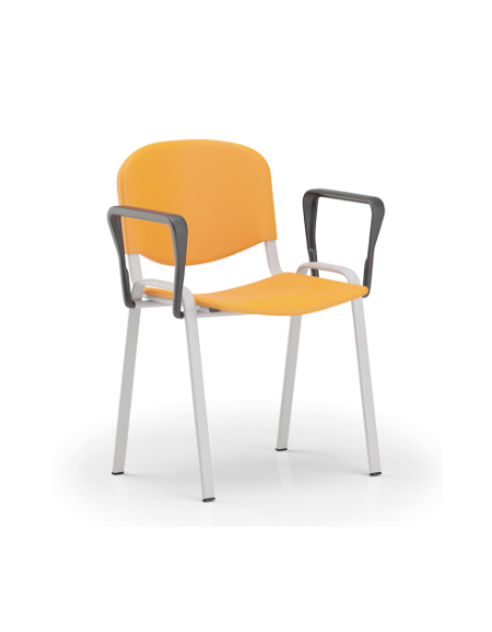 Sedia fissa su telaio a 4 gambe in acciaio grigio con braccioli - Sedile e schienale in polipropilene in vari colori - CAM