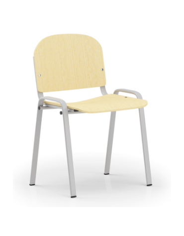 Sedia fissa con telaio a 4 gambe in acciaio verniciato grigio - Sedile e schienale in faggio - Certificata CAM