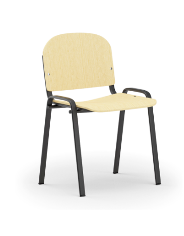 Sedia fissa con telaio a 4 gambe in acciaio verniciato nero - Sedile e schienale in faggio - Certificata CAM