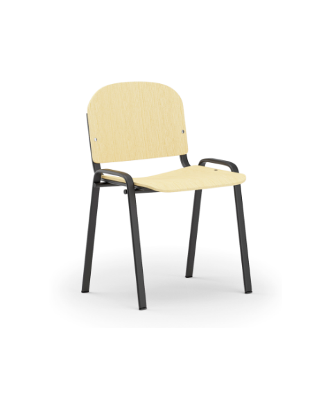 Sedia fissa con telaio a 4 gambe in acciaio verniciato nero - Sedile e schienale in faggio - Certificata CAM