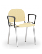 Sedia fissa con telaio a 4 gambe in acciaio cromato e braccioli - Sedile e schienale in faggio - Certificata CAM