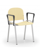 Sedia fissa con telaio a 4 gambe in acciaio verniciato grigio e braccioli - Sedile e schienale in faggio - Certificata CAM