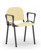 Sedia fissa con telaio a 4 gambe in acciaio verniciato nero e braccioli - Sedile e schienale in faggio - Certificata CAM