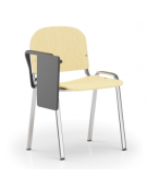 Sedia fissa con telaio a 4 gambe in acciaio cromato, bracciolo e tavoletta - Sedile e schienale in faggio - Certificata CAM