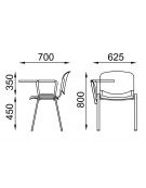 Sedia fissa con telaio a 4 gambe in acciaio verniciato grigio, bracciolo e tavoletta - Sedile e schienale in faggio - CAM