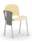 Sedia fissa con telaio a 4 gambe in acciaio verniciato grigio, bracciolo e tavoletta - Sedile e schienale in faggio - CAM