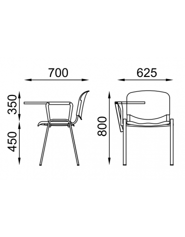 Sedia fissa con telaio a 4 gambe in acciaio verniciato nero, bracciolo e tavoletta - Sedile e schienale in faggio - CAM