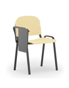 Sedia fissa con telaio a 4 gambe in acciaio verniciato nero, bracciolo e tavoletta - Sedile e schienale in faggio - CAM