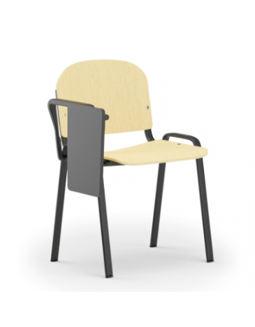 Sedia fissa con telaio a 4 gambe in acciaio verniciato nero, bracciolo e tavoletta - Sedile e schienale in faggio - CAM