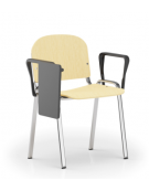 Sedia fissa con telaio a 4 gambe in acciaio cromato, braccioli e tavoletta - Sedile e schienale in faggio - Certificata CAM