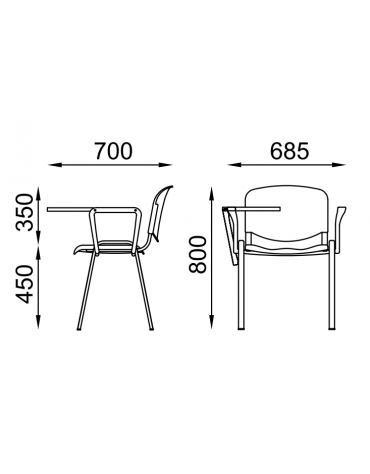 Sedia fissa con telaio a 4 gambe in acciaio verniciato grigio, braccioli e tavoletta - Sedile e schienale in faggio - CAM