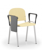 Sedia fissa con telaio a 4 gambe in acciaio verniciato grigio, braccioli e tavoletta - Sedile e schienale in faggio - CAM