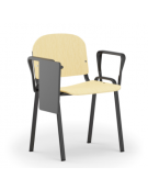 Sedia fissa con telaio a 4 gambe in acciaio verniciato nero, braccioli e tavoletta - Sedile e schienale in faggio - CAM