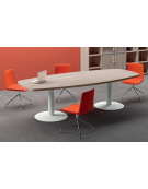 Tavolo riunione sagomato con piano in melaminico e struttura a colonna - colori a scelta - cm 200x120x75,5h