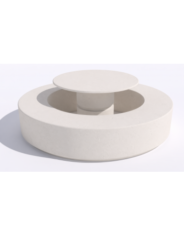 Set pic nic in cemento colore Bianco pietra - 1 tavolo tondo e 1 panchina circolare - cm Ø 200x75h - Conforme ai CAM