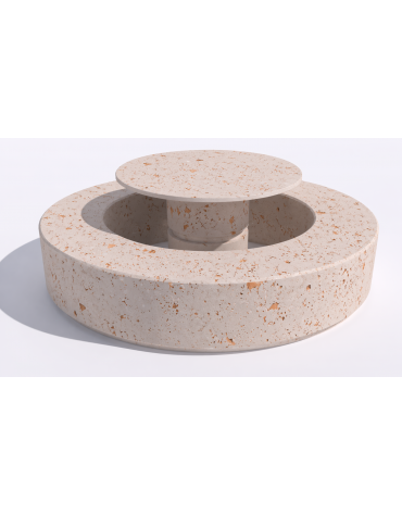 Set pic nic in cemento colore Bianco travertino - 1 tavolo tondo e 1 panchina circolare - cm Ø 200x75h - Conforme ai CAM