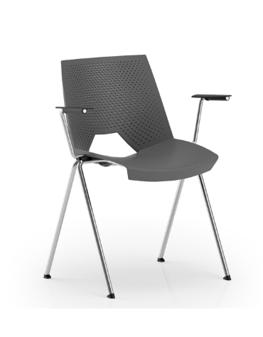 Sedia fissa con telaio a 4 gambe in acciaio cromato e braccioli - Sedile e schienale monoscocca in polipropilene - CAM
