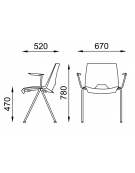 Sedia fissa con telaio a 4 gambe in acciaio cromato e braccioli - Sedile e schienale monoscocca in polipropilene - CAM