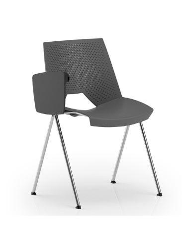 Sedia fissa con telaio a 4 gambe in acciaio cromato, bracciolo Dx e tavoletta - Sedile e schienale monoscocca in polipropilene