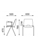 Sedia fissa con telaio a 4 gambe in acciaio cromato, bracciolo Dx e tavoletta - Sedile e schienale monoscocca in polipropilene