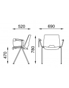 Sedia fissa con telaio a 4 gambe in acciaio cromato, braccioli e tavoletta - Sedile e schienale monoscocca in polipropilene -CAM