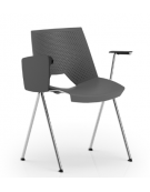 Sedia fissa con telaio a 4 gambe in acciaio cromato, braccioli e tavoletta - Sedile e schienale monoscocca in polipropilene -CAM