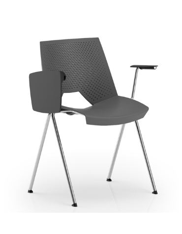 Sedia fissa con telaio a 4 gambe in acciaio cromato, braccioli e tavoletta - Sedile e schienale monoscocca in polipropilene -CAM
