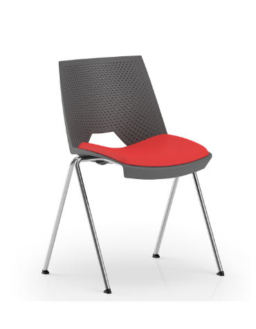 Sedia fissa monoscocca in polipropilene con telaio a 4 gambe in acciaio cromato - Sedile imbottito - Certificata CAM