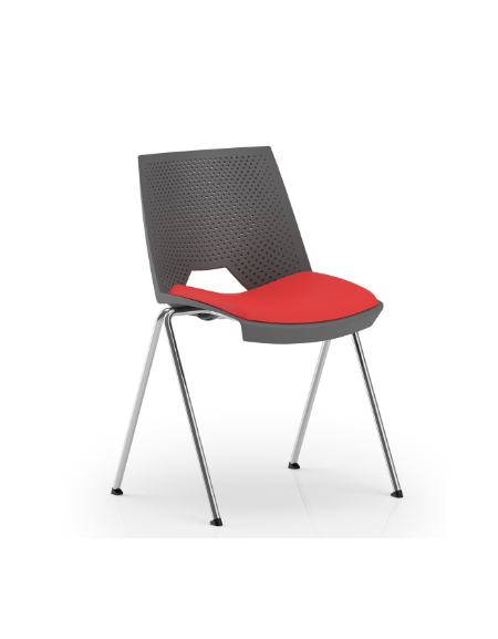 Sedia fissa monoscocca in polipropilene con telaio a 4 gambe in acciaio cromato - Sedile imbottito - Certificata CAM