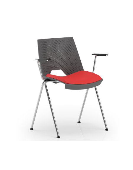 Sedia fissa monoscocca in polipropilene con telaio a 4 gambe in acciaio cromato e braccioli - Sedile imbottito - CAM