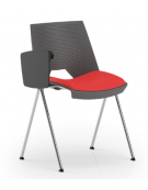 Sedia fissa monoscocca in polipropilene con telaio a 4 gambe in acciaio cromato, bracciolo Dx e tavoletta - Sedile imbottito