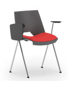 Sedia fissa monoscocca in polipropilene con telaio a 4 gambe in acciaio cromato, braccioli e tavoletta - Sedile imbottito