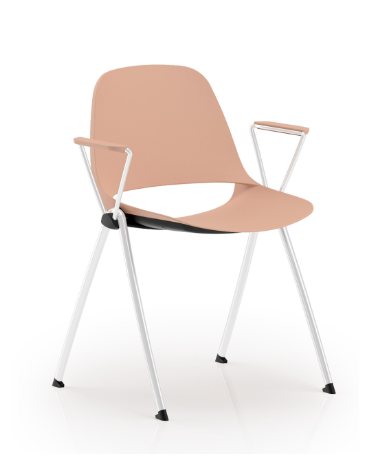 Sedia fissa telaio a 4 gambe in acciaio verniciato bianco con braccioli - Sedile e schienale monoscocca in polipropilene - CAM