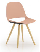 Sedia fissa con base a 4 gambe in legno verniciato al naturale - Sedile e schienale monoscocca in polipropilene - CAM