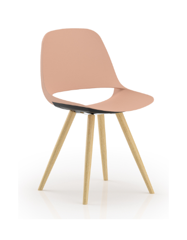 Sedia fissa con base a 4 gambe in legno verniciato al naturale - Sedile e schienale monoscocca in polipropilene - CAM