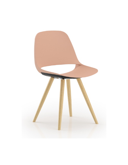 Sedia fissa con base a 4 gambe in legno verniciato al naturale - Sedile e schienale monoscocca in polipropilene - CAM