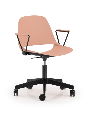 Sedia girevole ed elevabile con base a 5 razze in nylon nero e braccioli - Sedile e schienale monoscocca in polipropilene - CAM