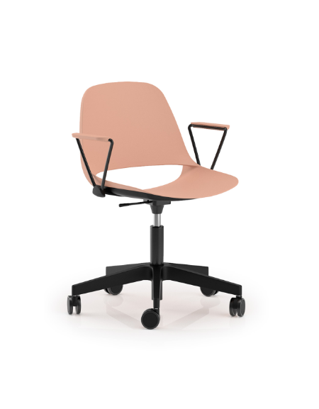 Sedia girevole ed elevabile con base a 5 razze in nylon nero e braccioli - Sedile e schienale monoscocca in polipropilene - CAM