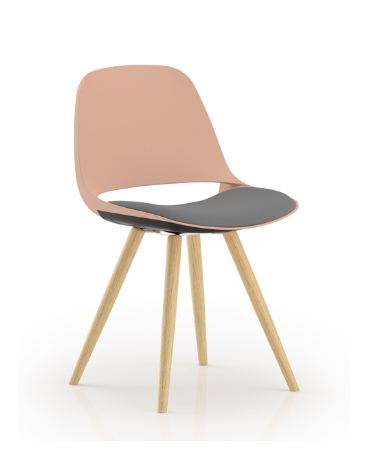 Sedia fissa monoscocca in polipropilene con base a 4 gambe in legno verniciato al naturale - Sedile imbottito - CAM