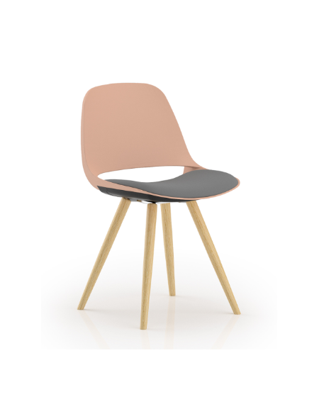 Sedia fissa monoscocca in polipropilene con base a 4 gambe in legno verniciato al naturale - Sedile imbottito - CAM