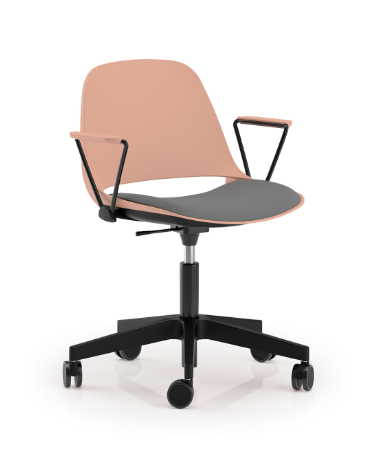 Sedia girevole ed elevabile in polipropilene con base a 5 razze in nylon nero e braccioli - Sedile imbottito - CAM