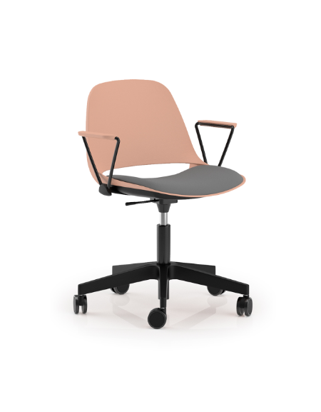 Sedia girevole ed elevabile in polipropilene con base a 5 razze in nylon nero e braccioli - Sedile imbottito - CAM